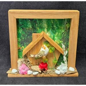 Handcrafted Bird House Wooden Frame Nature Farmhouse Decor Wall Art